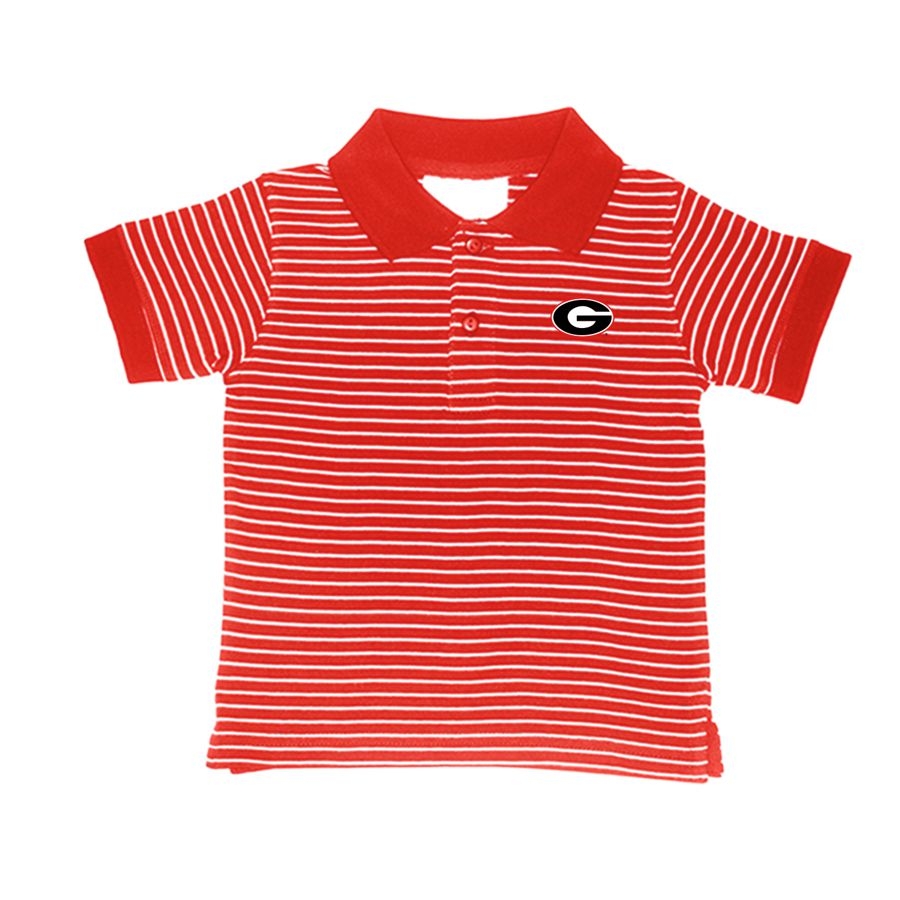 GA Bulldogs Little Boys' Red and White Stripe Golf Shirts GA Bulldogs Little Boys' Red and White Stripe Golf Shirts