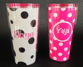 Yaya White with Black Polka Dots and Pink with White Polka Dots 16 oz. Signature Tumblers Yaya White with Black Polka Dots and Pink with White Polka Dots 16 oz. Signature Tumblers