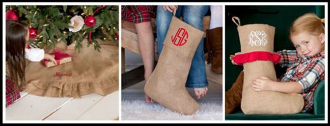 Personalized Burlap Christmas Stockings and Tree Skirts Personalized Burlap Christmas Stockings and Tree Skirts