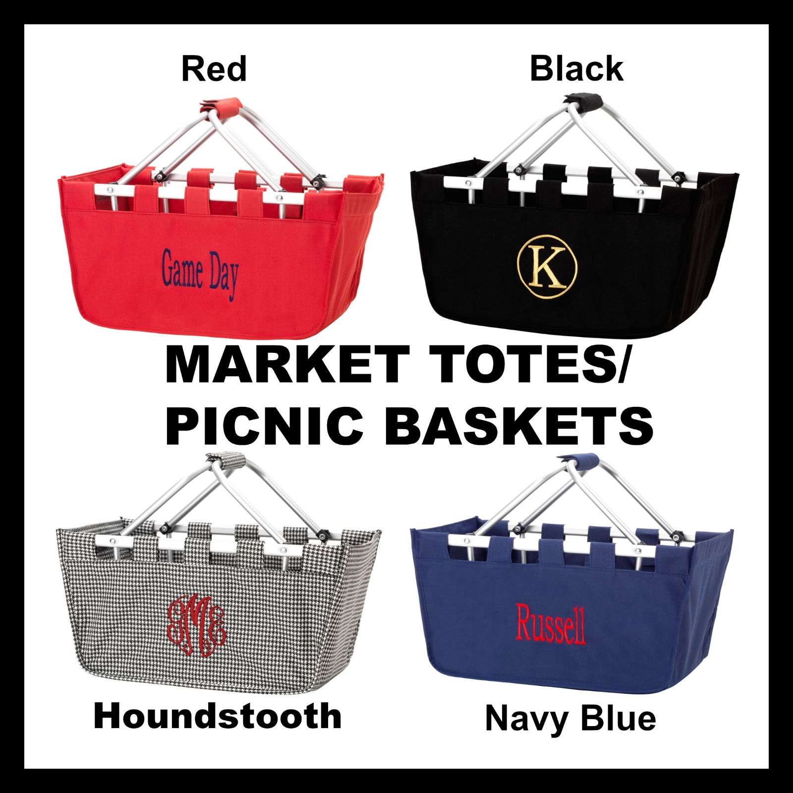 Personalized Market Totes-Picnic Baskets in 9 colors Personalized Market Totes-Picnic Baskets in 9 colors