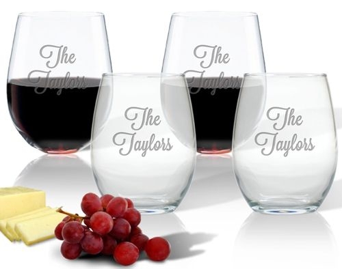 Set of 4 - Personalized Stemless 15 oz. Wine Glasses Set of 4 - Personalized Stemless 15 oz. Wine Glasses