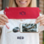 Red with Classic Block font monogram in black thread Red with Classic Block font monogram in black thread